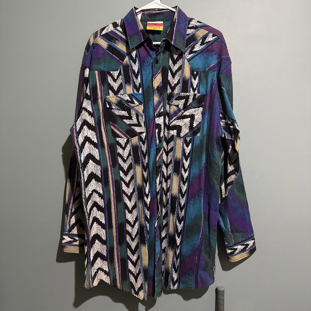 Vintage Sergio Valente Karman Mens Sz LT Western Wear Button Shirt Geometric